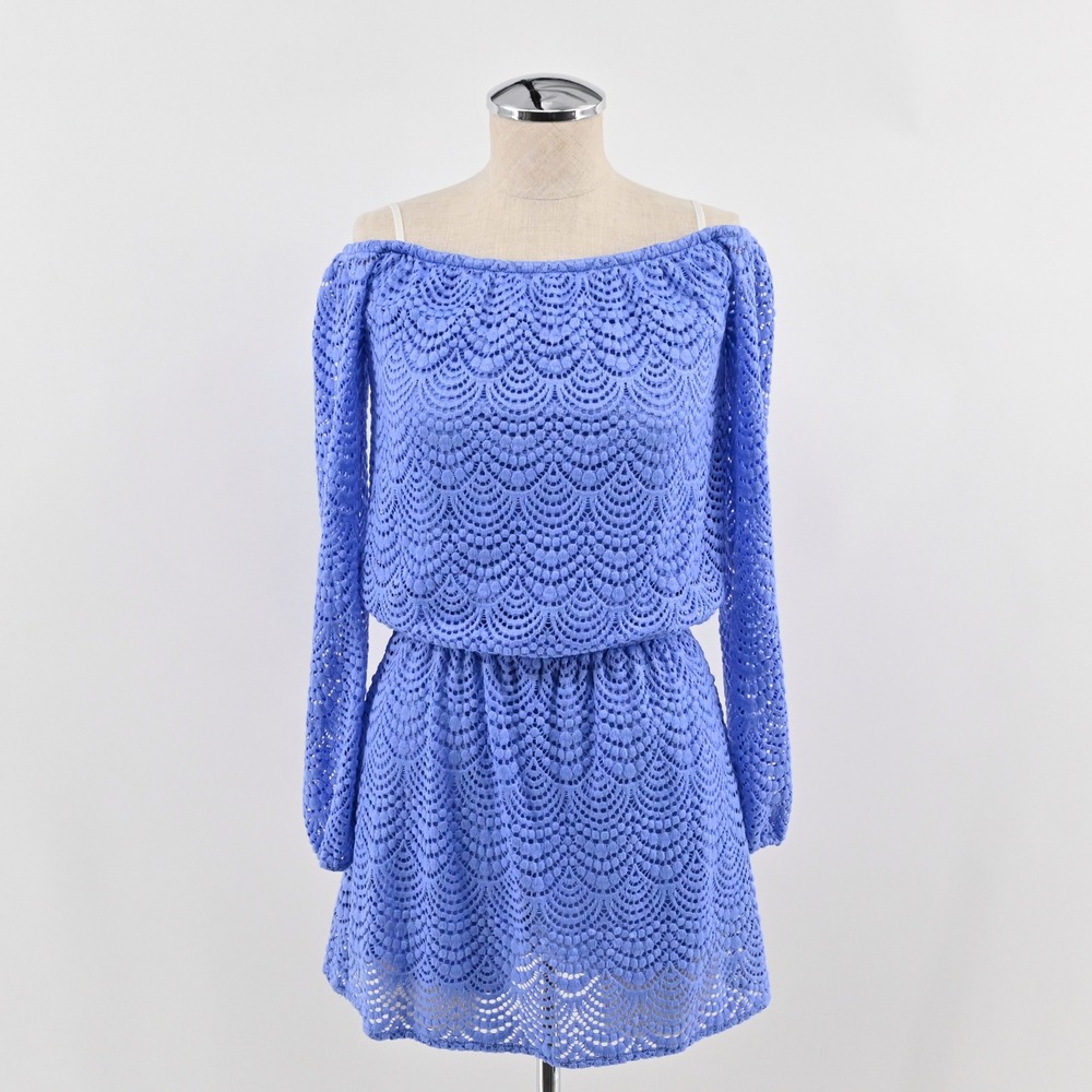 Lilly Pulitzer Lana Skort Romper Womens Sz XS Blue Crochet Scallop Off Shoulder